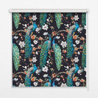 Rollo Fenster mit Pfau und Blumenmotiv