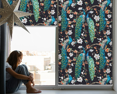 Rollo Fenster mit Pfau und Blumenmotiv