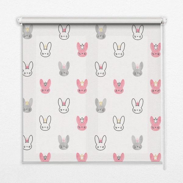 Fensterrollo bunte Kaninchen mit Kronen
