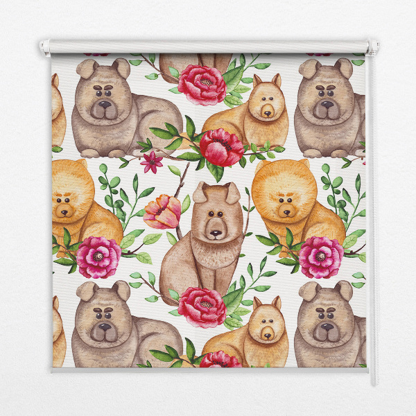 Fensterrollo hunde zwischen den blumen