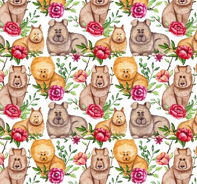 Fensterrollo hunde zwischen den blumen