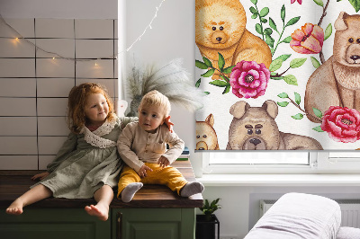 Fensterrollo hunde zwischen den blumen