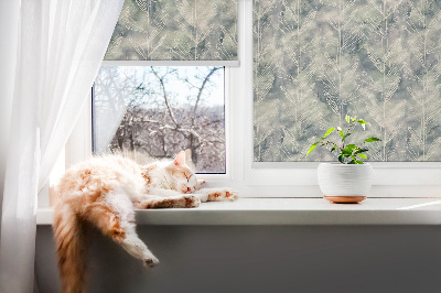 Fensterrollo innen mit einer Skizze einer Pflanze auf farbigem Hintergrund