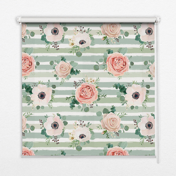 Fensterrollo mit Rosen auf grünen horizontalen Streifen