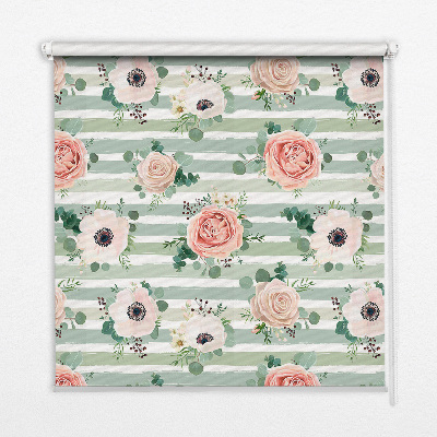 Fensterrollo mit Rosen auf grünen horizontalen Streifen