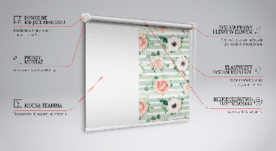 Fensterrollo mit Rosen auf grünen horizontalen Streifen