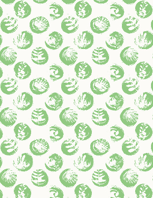 Rollo fenster mit Pflanzenmotiv, das sich in grünen Kreisen spiegelt