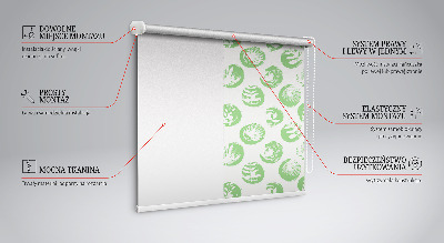 Rollo fenster mit Pflanzenmotiv, das sich in grünen Kreisen spiegelt