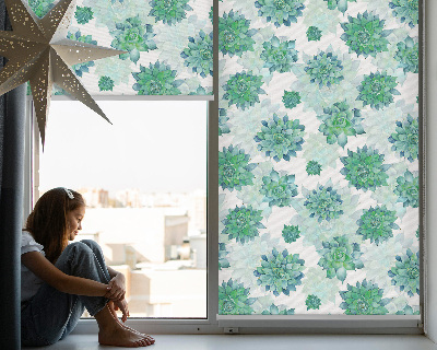 Fensterrollo in grüner Blumenoptik