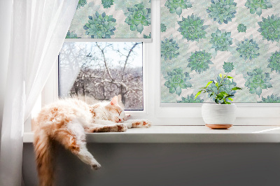 Fensterrollo in grüner Blumenoptik