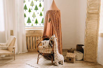 Fensterrollo innen mit gezeichnetem Waldmotiv