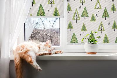 Fensterrollo innen mit gezeichnetem Waldmotiv