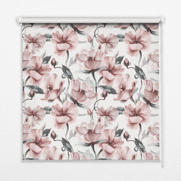 Rollo Fenster in Rosa mit Blütenmotiv
