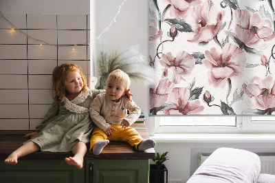 Rollo Fenster in Rosa mit Blütenmotiv