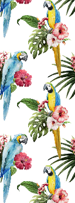 Fensterrollo innen mit Papagei auf Blumenmotiv