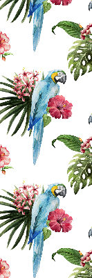 Fensterrollo innen mit Papagei auf Blumenmotiv