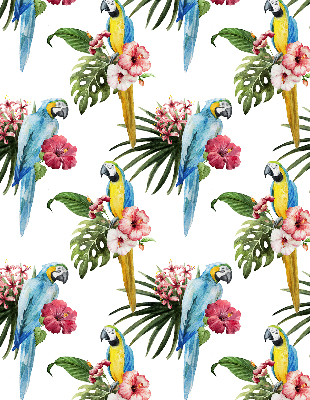 Fensterrollo innen mit Papagei auf Blumenmotiv