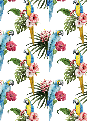 Fensterrollo innen mit Papagei auf Blumenmotiv
