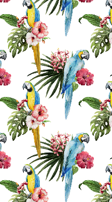 Fensterrollo innen mit Papagei auf Blumenmotiv