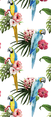 Fensterrollo innen mit Papagei auf Blumenmotiv