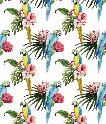 Fensterrollo innen mit Papagei auf Blumenmotiv