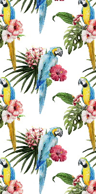 Fensterrollo innen mit Papagei auf Blumenmotiv