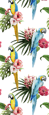 Fensterrollo innen mit Papagei auf Blumenmotiv
