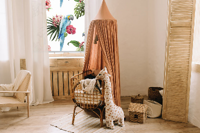 Fensterrollo innen mit Papagei auf Blumenmotiv