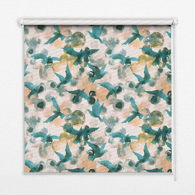 Fensterrollo mit dem Motiv Vögel und bunte Flecken