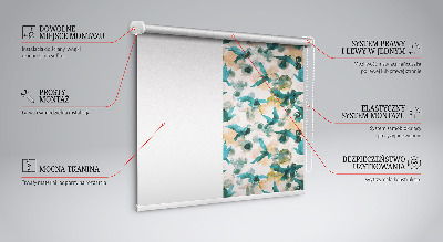 Fensterrollo mit dem Motiv Vögel und bunte Flecken