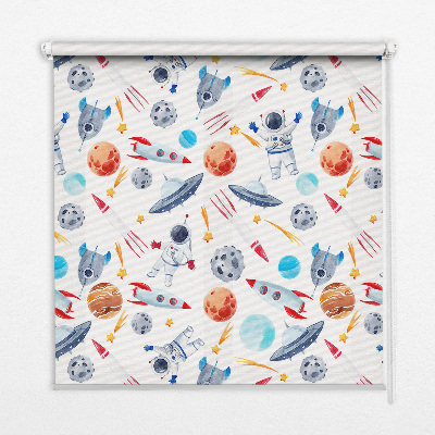 Fensterrollo mit Raketen, Kosmonauten, Planeten und UFOs