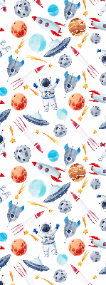 Fensterrollo mit Raketen, Kosmonauten, Planeten und UFOs