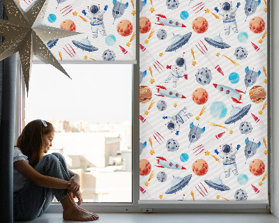 Fensterrollo mit Raketen, Kosmonauten, Planeten und UFOs