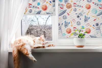 Fensterrollo mit Raketen, Kosmonauten, Planeten und UFOs