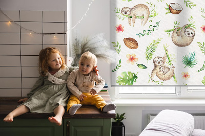 Rollo Fenster mit Faultieren und Pflanzen