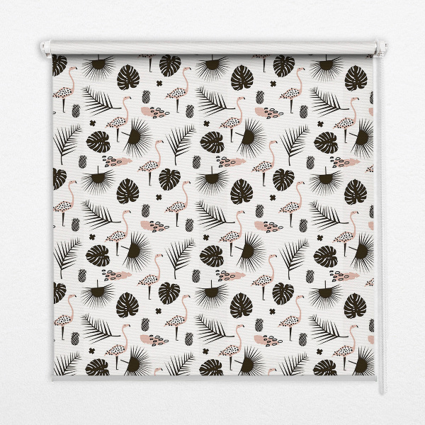 Fensterrollo mit Flamingos und Blättern