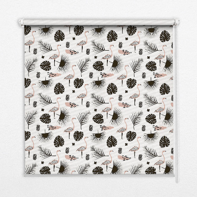 Fensterrollo mit Flamingos und Blättern