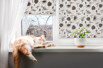 Fensterrollo mit Flamingos und Blättern