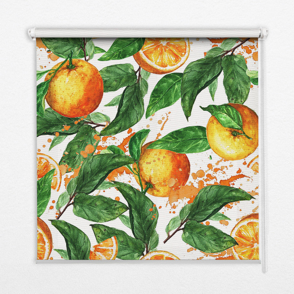 Fensterrollo innen mit Orangen- und Blattmotiv