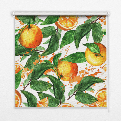 Fensterrollo innen mit Orangen- und Blattmotiv