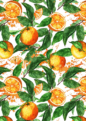 Fensterrollo innen mit Orangen- und Blattmotiv