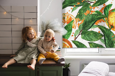 Fensterrollo innen mit Orangen- und Blattmotiv