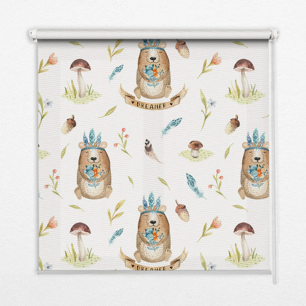 Fensterrollo mit Teddybären und Pflanzenmotiv