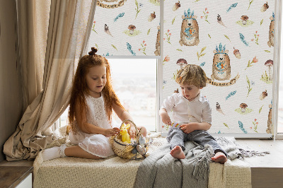 Fensterrollo mit Teddybären und Pflanzenmotiv