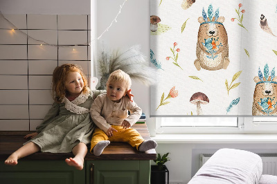 Fensterrollo mit Teddybären und Pflanzenmotiv