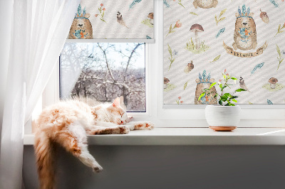 Fensterrollo mit Teddybären und Pflanzenmotiv