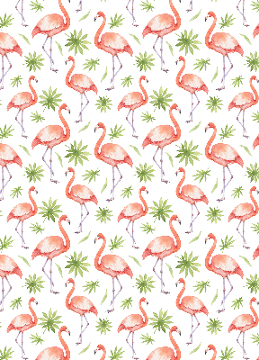 Fensterrollo innen mit Motiv Flamingo und Blätter