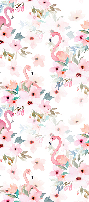 Rollo Fenster mit Flamingos zwischen den Blumen