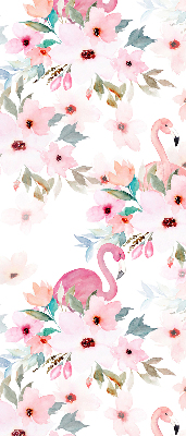Rollo Fenster mit Flamingos zwischen den Blumen