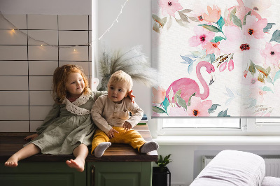 Rollo Fenster mit Flamingos zwischen den Blumen